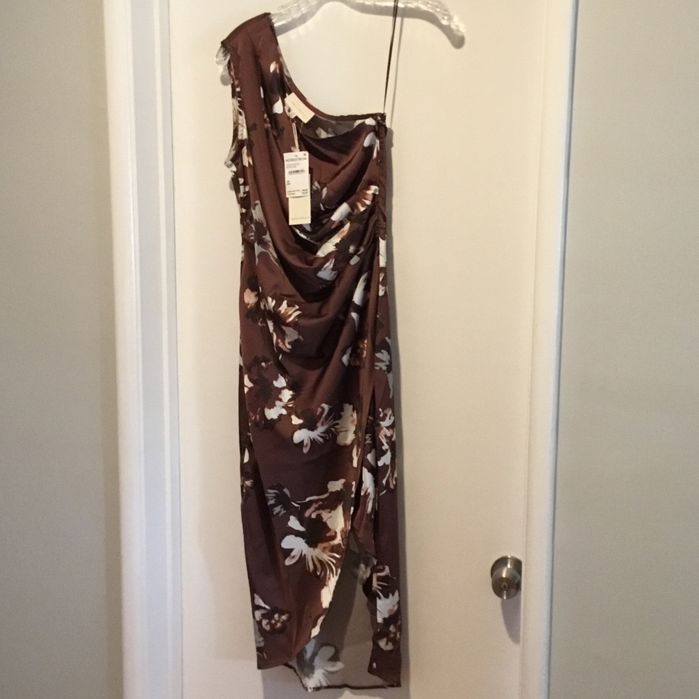 MELLODAY Brown Floral One-Shoulder Dress